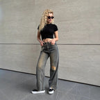 Damen Lässige Baqugy-Jeans mit modischen Rissdetails und Gürtel R&B