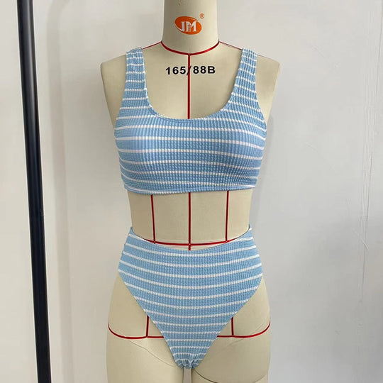 Damen High-Waist Bikini-Set mit modischem Rippstrick R&B