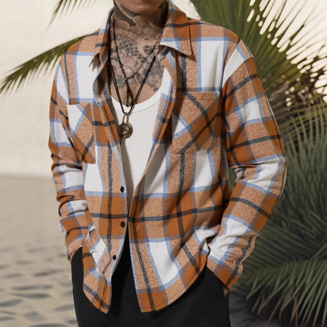 Herren Lässige Flanell Hemdjacke mit Karomuster und Brusttasche R&B