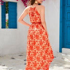 Damen Maxikleid mit floralem Muster und elastischem Taillenband R&B