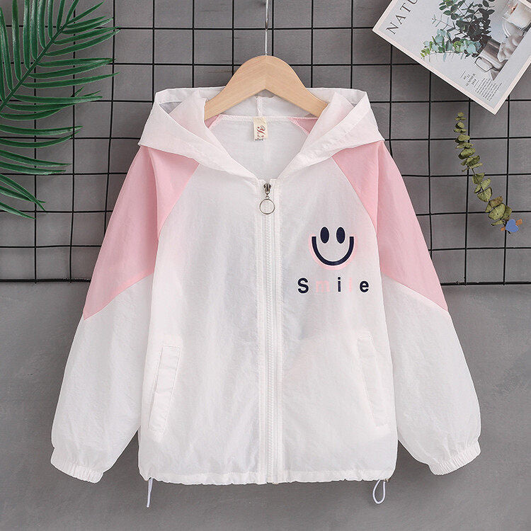 Damen nan leichte Kapuzenjacke mit Smiley-Print, verstellbarem Saum und elastischen Bündchen  R&B