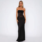 Damen elegantes Maxi-Kleid mit Spitzenoberteil und schmalem Schnitt R&B