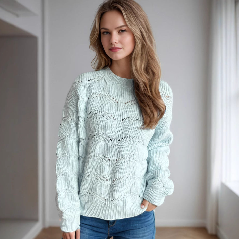 Damen Grobstrickpullover mit romantischem Zopfmuster und weit geschnittenen Ärmeln R&B