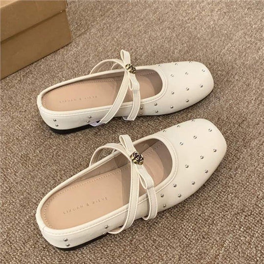 Damen elegante Ballerinas mit zierlicher Schleifenverzierung und funkelnden Akzenten R&B