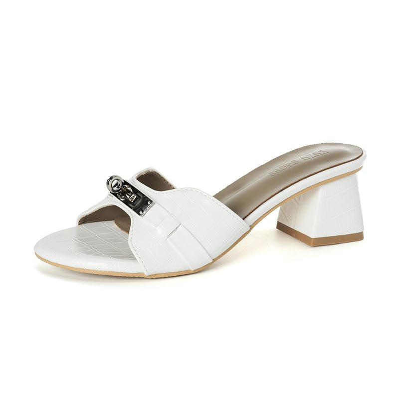 Damen Modische Sandalen mit elegantem Kettendetail und hohem Blockabsatz R&B