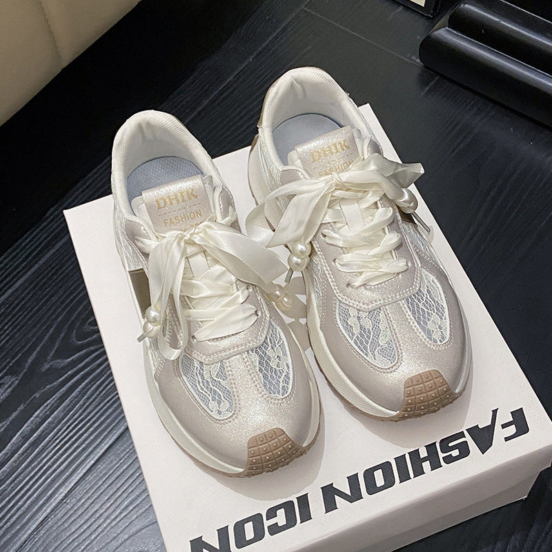 Damen modische Sneakers mit glänzenden Akzenten und eleganter Schnürung R&B
