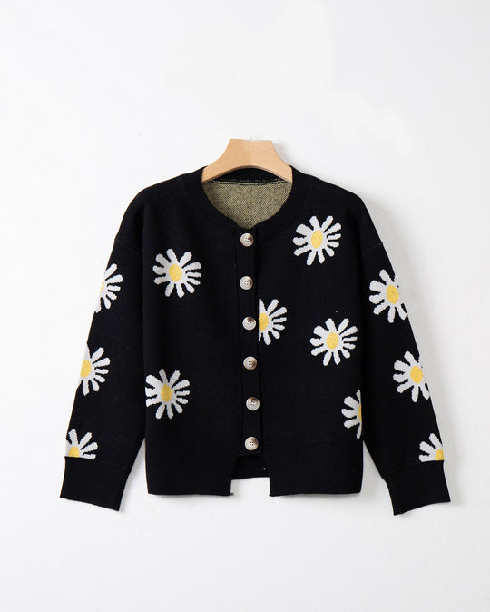 Damen modische Strickjacke mit floralem Muster und kurzen Ärmeln R&B