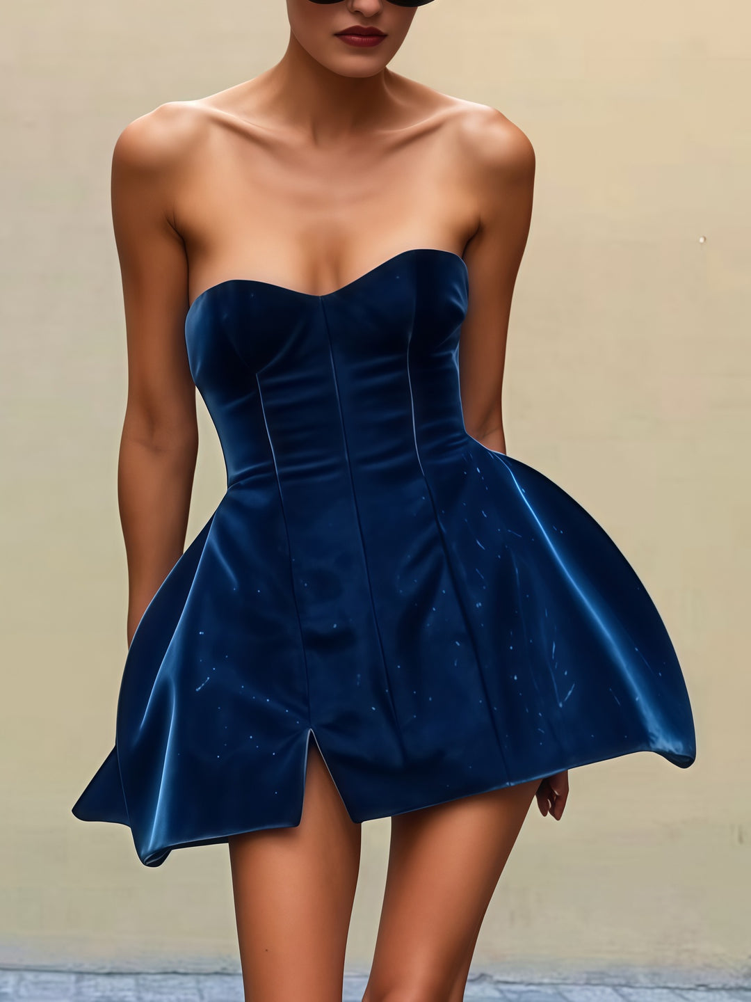 Damen Strapless Cocktailkleid im modischen A-Linien-Schnitt mit spielerischem Rock R&B