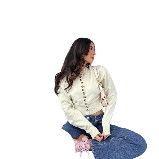Damen modischer Strickpullover mit Knopf-Details R&B