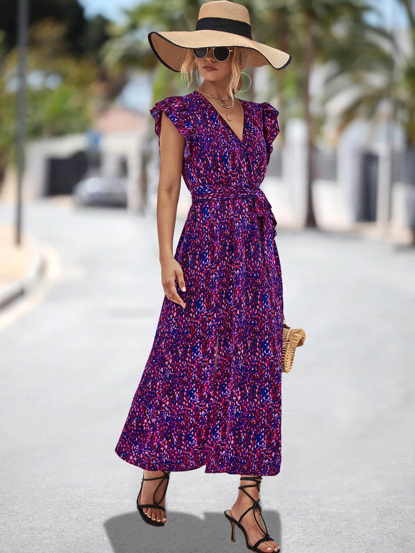 Damen Maxikleid mit voluminösen Rüschen und elastischem Taillenband R&B