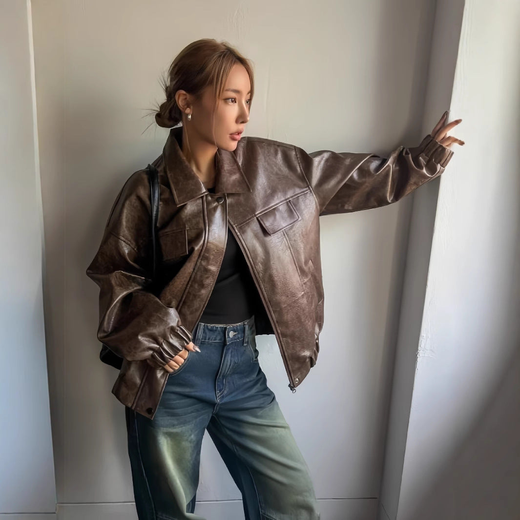 Damen Lässige oversized Kunstjacke mit praktischen Taschen R&B