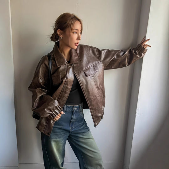 Damen Lässige oversized Kunstjacke mit praktischen Taschen R&B