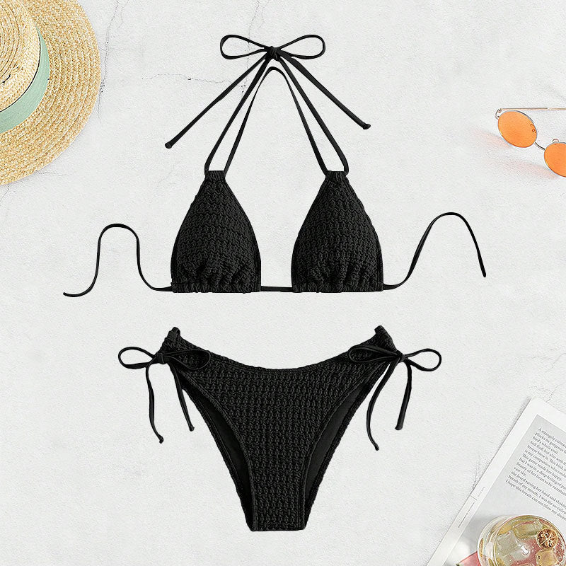 Damen Häkel-Bikini mit verspielten Bindebändern R&B