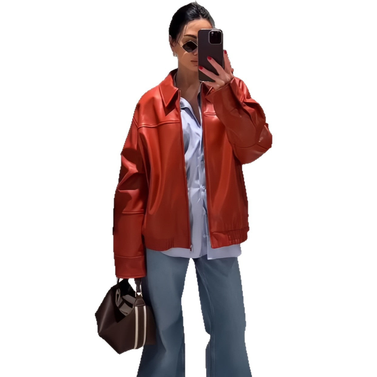 Damen Oversized Kunstlederjacke mit großzügigem Schnitt und modischen Details R&B