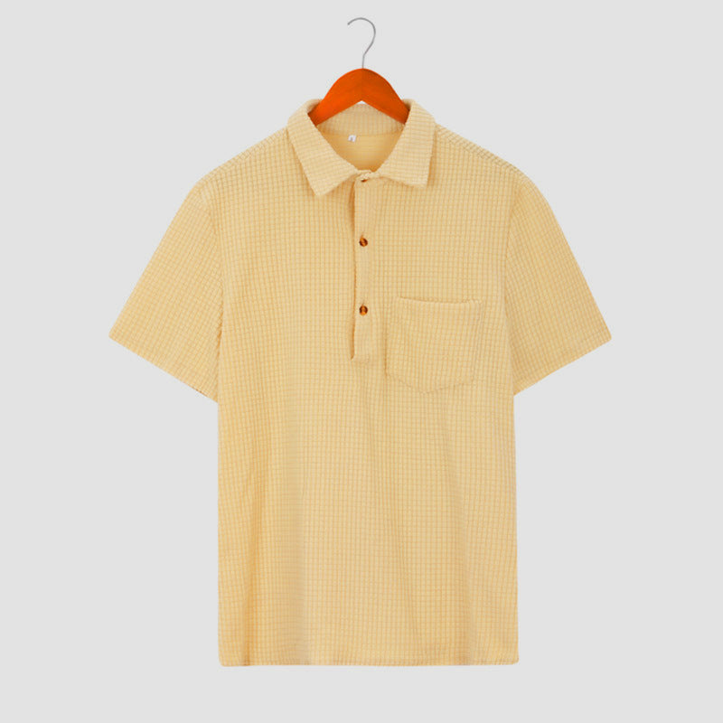 Herren nan Waffelstrick-Polo mit Hemdkragen, kurzer Knopfleiste und Brusttasche R&B
