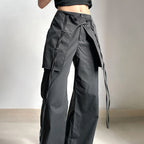 Damen stylische Utility-Hose mit weitem Schnitt und verstellbaren Binde-Details R&B