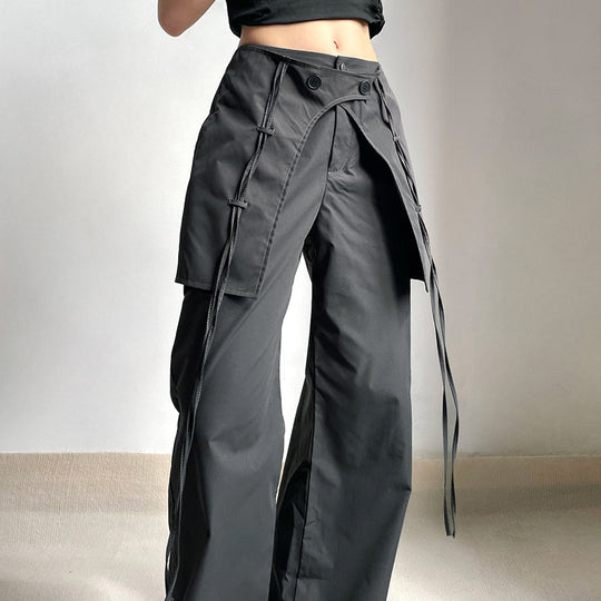 Damen stylische Utility-Hose mit weitem Schnitt und verstellbaren Binde-Details R&B