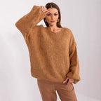 Damen gemütlicher Oversize-Strickpullover mit voluminösen Ärmeln und strukturiertem Design R&B