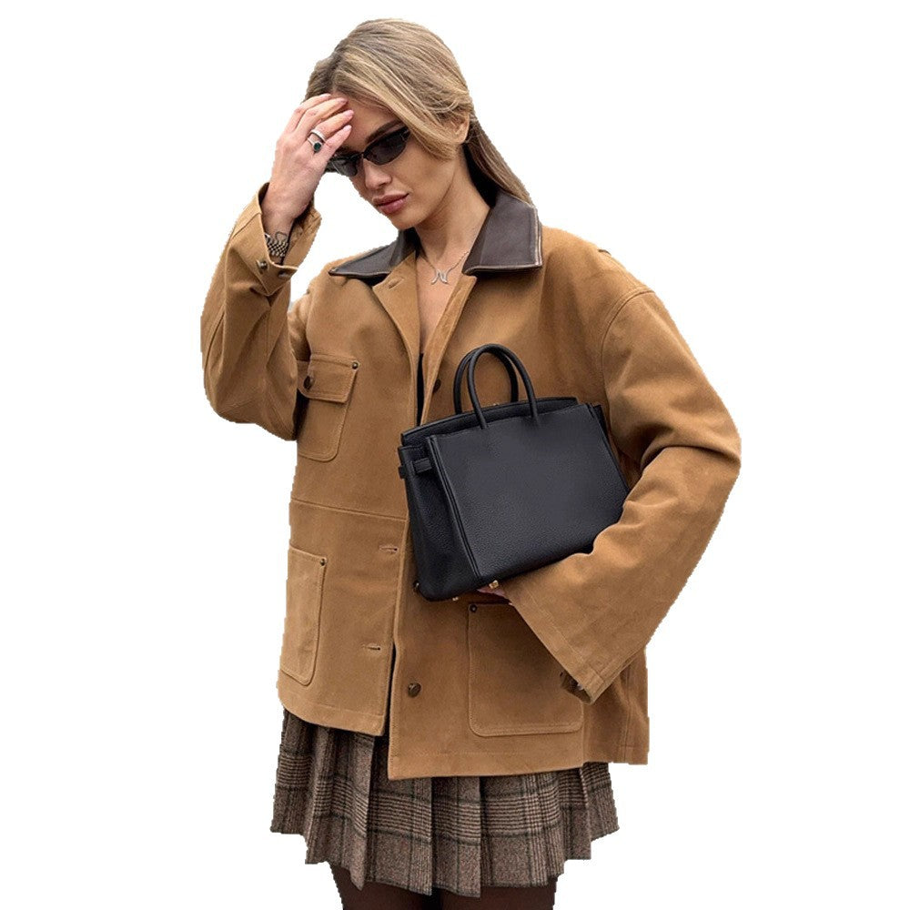 Damen Lässig geschnittene Wildlederjacke R&B