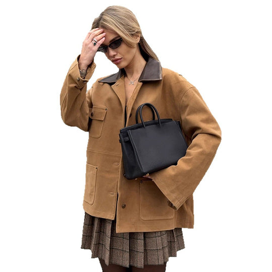 Damen Lässig geschnittene Wildlederjacke R&B