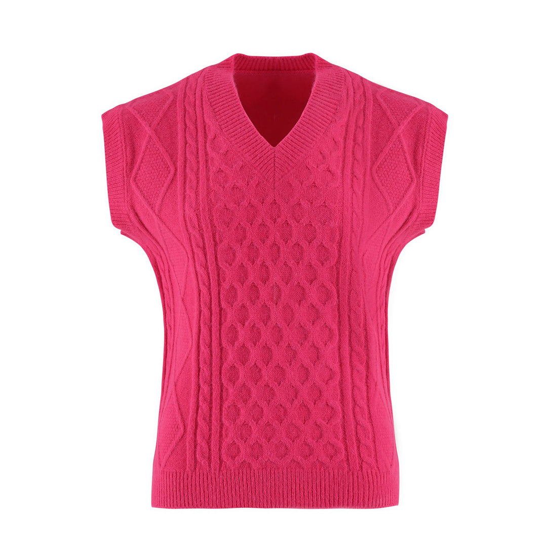 Damen Strickweste mit V-Ausschnitt und Kabelmuster R&B