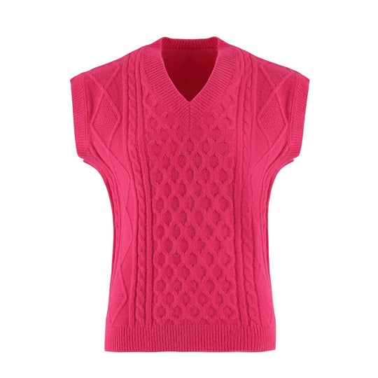 Damen Strickweste mit V-Ausschnitt und Kabelmuster R&B