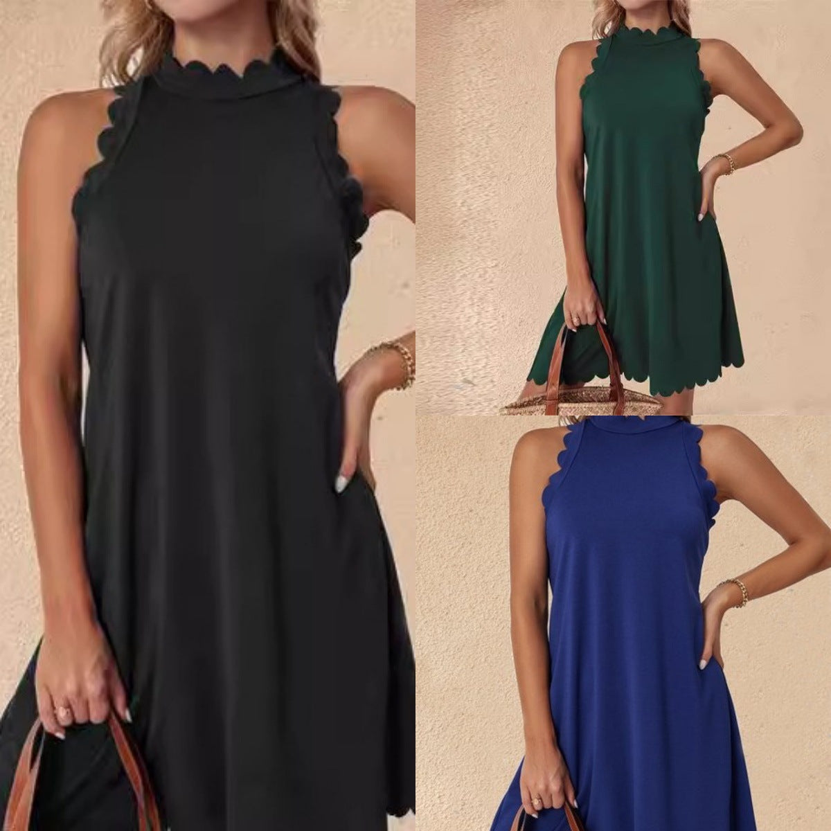 Damen Elegantes ärmelloses Freizeitkleid mit skulpturalem Ausschnitt R&B