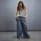 Damen Weite High-Waist Jeans mit Vintage-Details