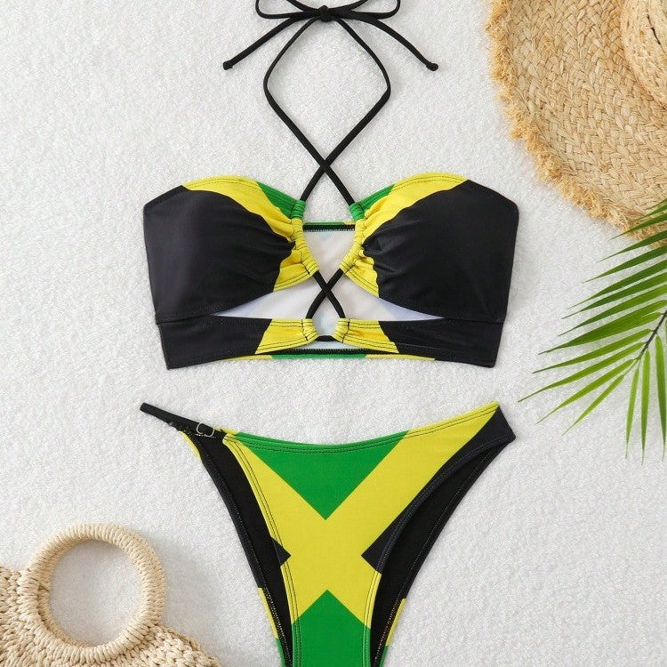 Damen Bikini mit trendy gekreuztem Oberteil und hohem Beinausschnitt R&B