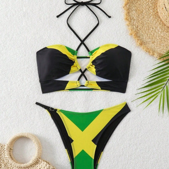 Damen Bikini mit trendy gekreuztem Oberteil und hohem Beinausschnitt R&B