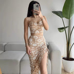 Damen Set aus Crop-Top und Knielangem Rock mit Raffungen R&B