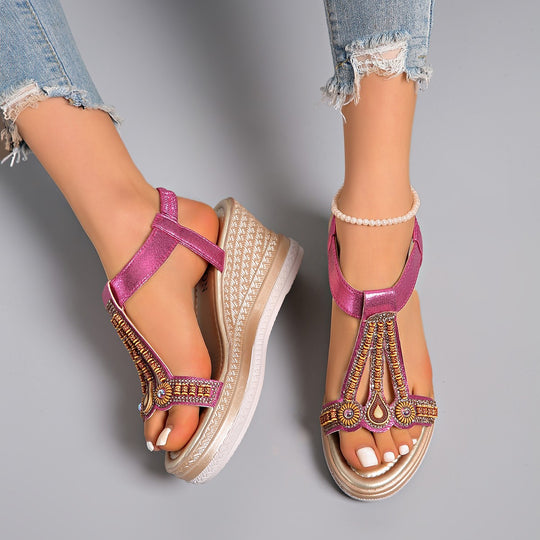 Damen Glamouröse Wedge-Sandalen mit funkelnden Details R&B