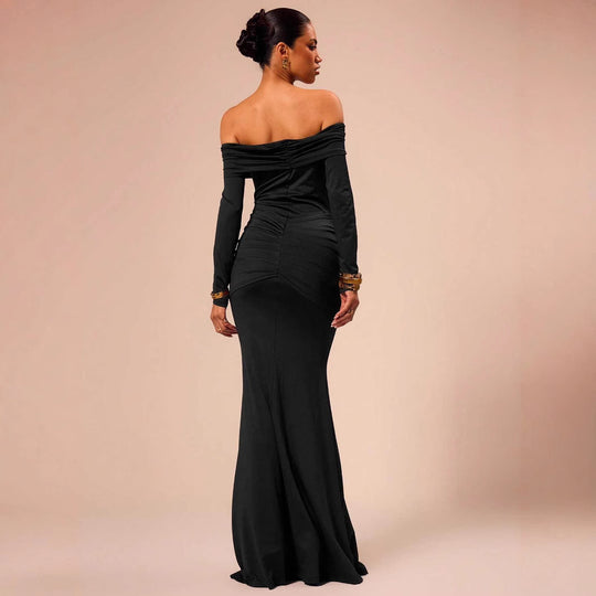 Damen Abendkleid mit schulterfreier Silhouette und elegantem Raffung R&B