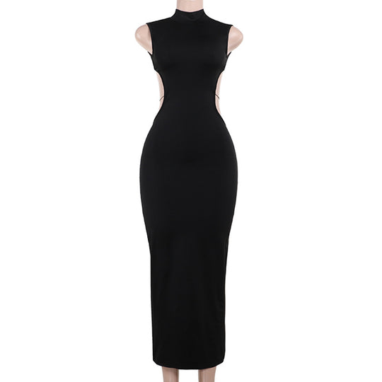 Damen figurbetontes Abendkleid mit Stehkragen und Cut-Outs R&B