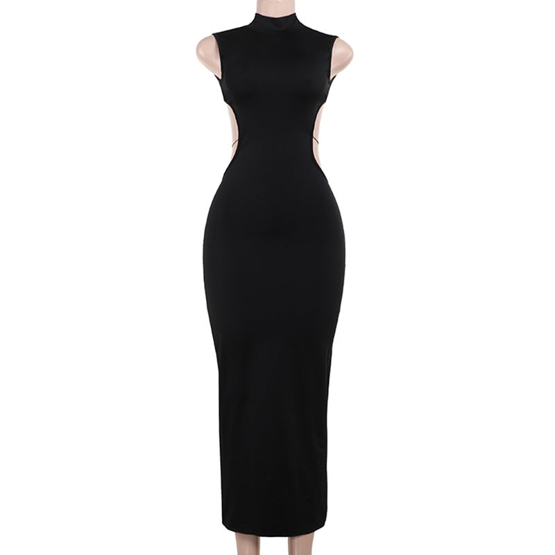 Damen Figurbetontes Maxikleid mit hohem Kragen und seitlichen Cut-Outs R&B