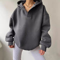 Damen Oversized Kapuzenpullover mit halbem Reißverschluss