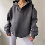 Damen Oversized Kapuzenpullover mit halbem Reißverschluss