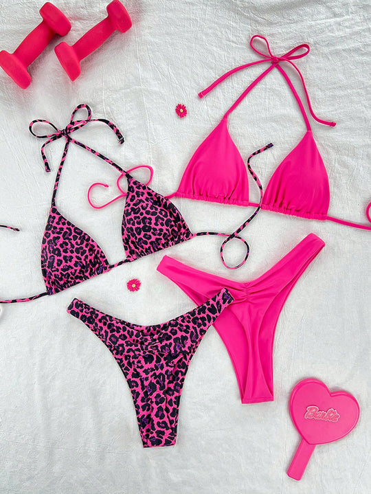 Damen Bikiniset mit verstellbaren Trägern und floralem sowie animalischem Muster R&B