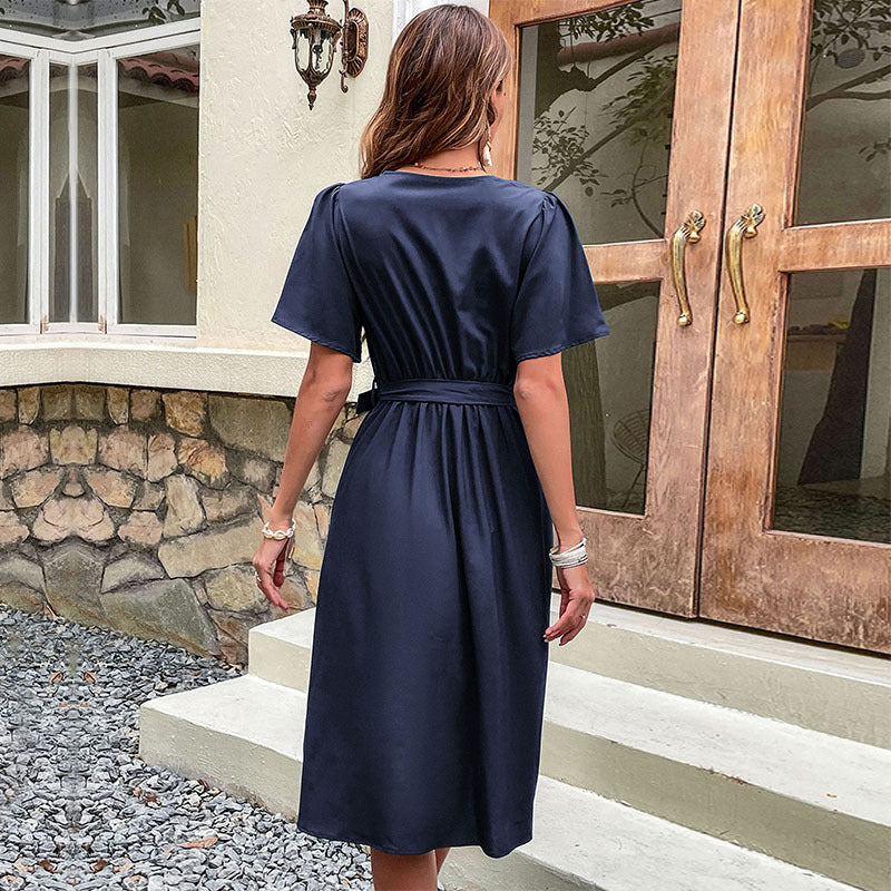 Damen Midi-Kleid mit eleganter Wickeloptik und praktischen Knopfdetails R&B