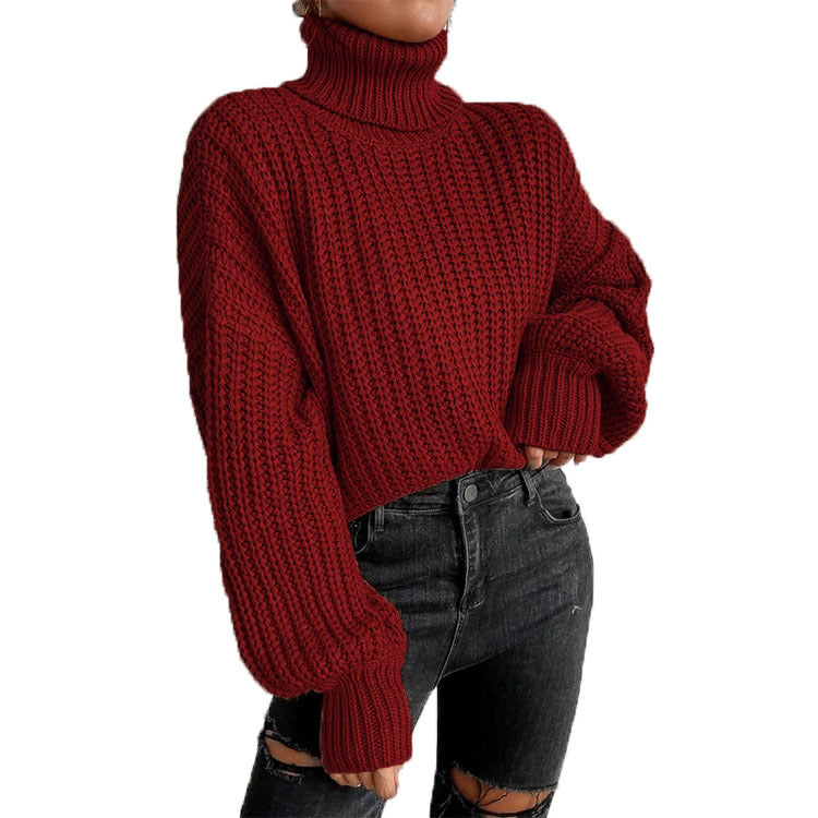 Damen Strickpullover mit hohem Kragen und komfortablem Schnitt R&B