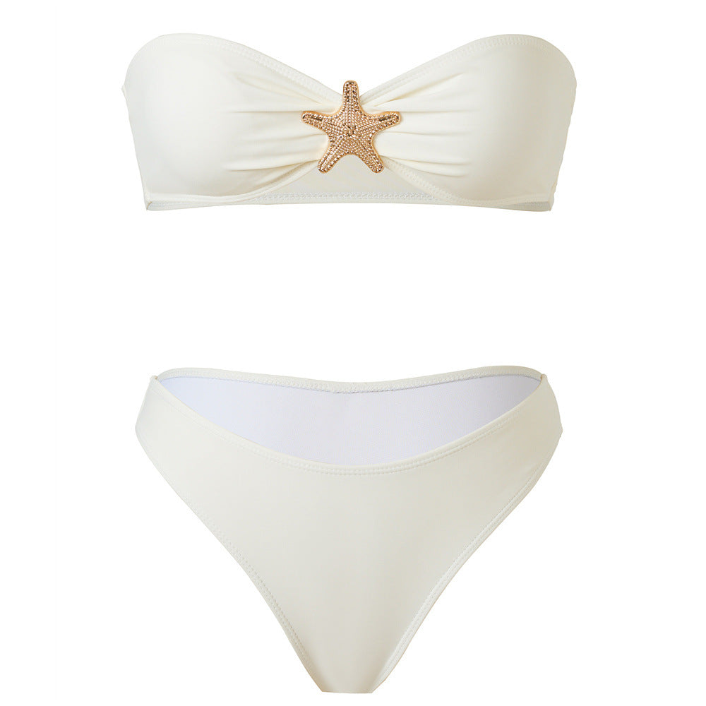 Damen Bikini-Set mit elegantem Wickelrock und dekorativem Sternen-Detail R&B