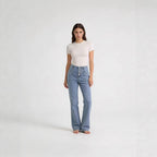 Damen Bootcut Jeans mit hohem Bund und Knopfleiste