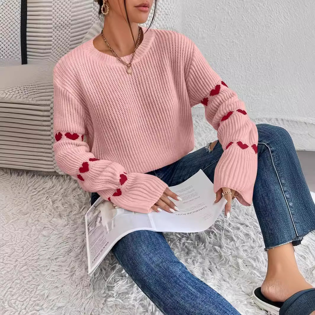 Damen Pullover mit romantischem Herzdesign R&B