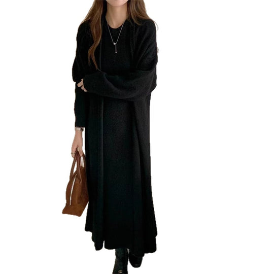 Damen Maxi-Strickkleid mit legerem Schnitt und langem Ärmel R&B