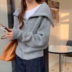 Damen Modischer Oversized-Pullover mit Kragen und Reißverschluss
