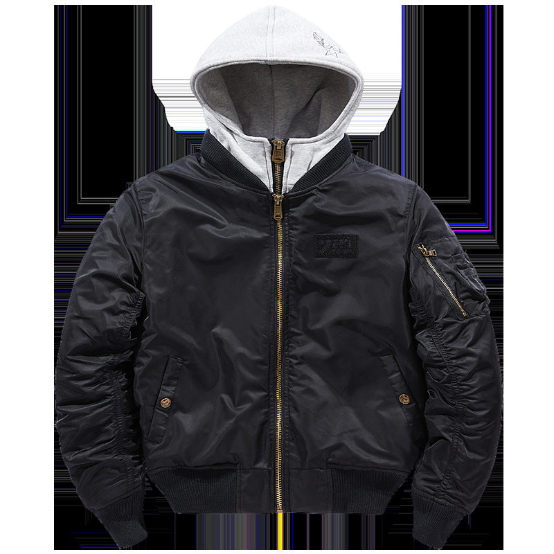 Herren Bomberjacke mit abnehmbarer Kapuze und praktischen Taschen R&B