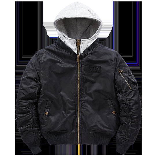 Herren Bomberjacke mit abnehmbarer Kapuze und praktischen Taschen R&B