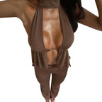 Damen lässiges Set aus hochgeschlossenem Oberteil und fließenden Hosen R&B
