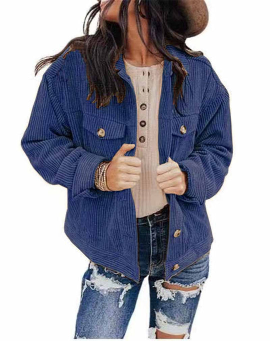 Damen lässige Kordjacke im Oversized-Schnitt mit Knopfdetails R&B