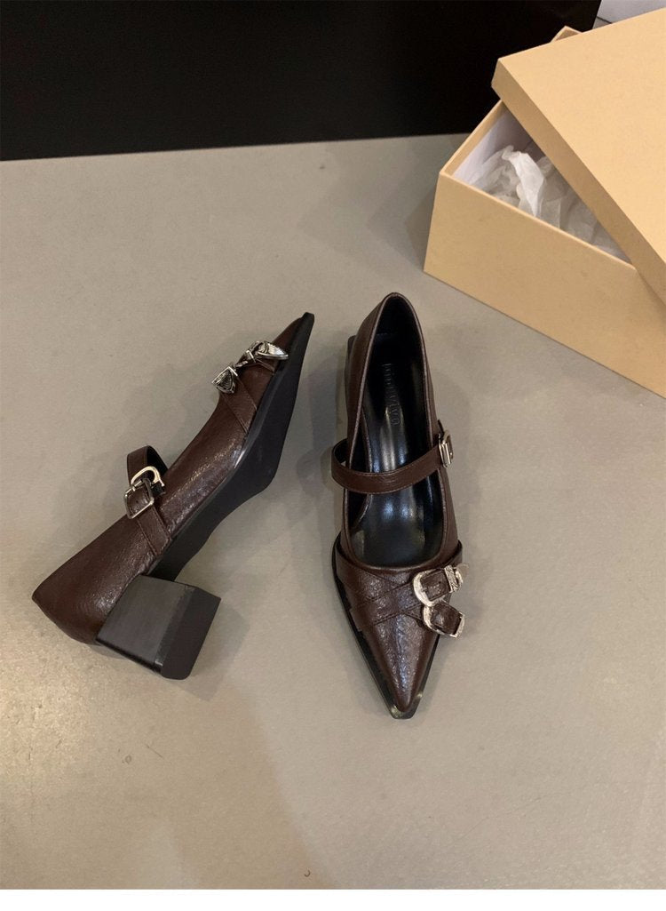 Damen elegante Mary Jane Pumps mit modischer Schnalle und bequemer Blockabsatz R&B